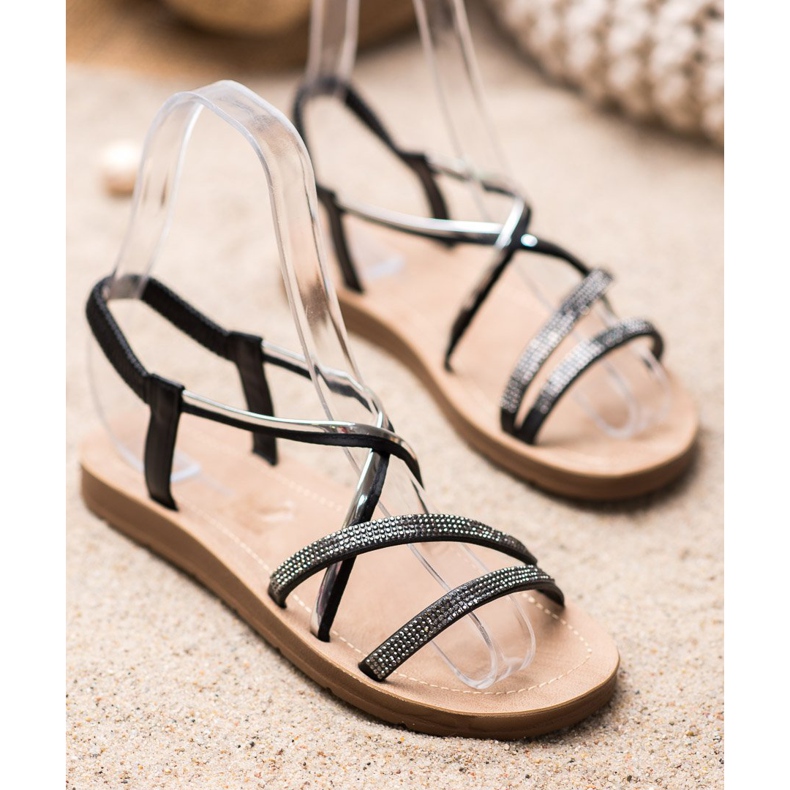 Sea Elves Sandale sa srebrnim ukrasima crno 1