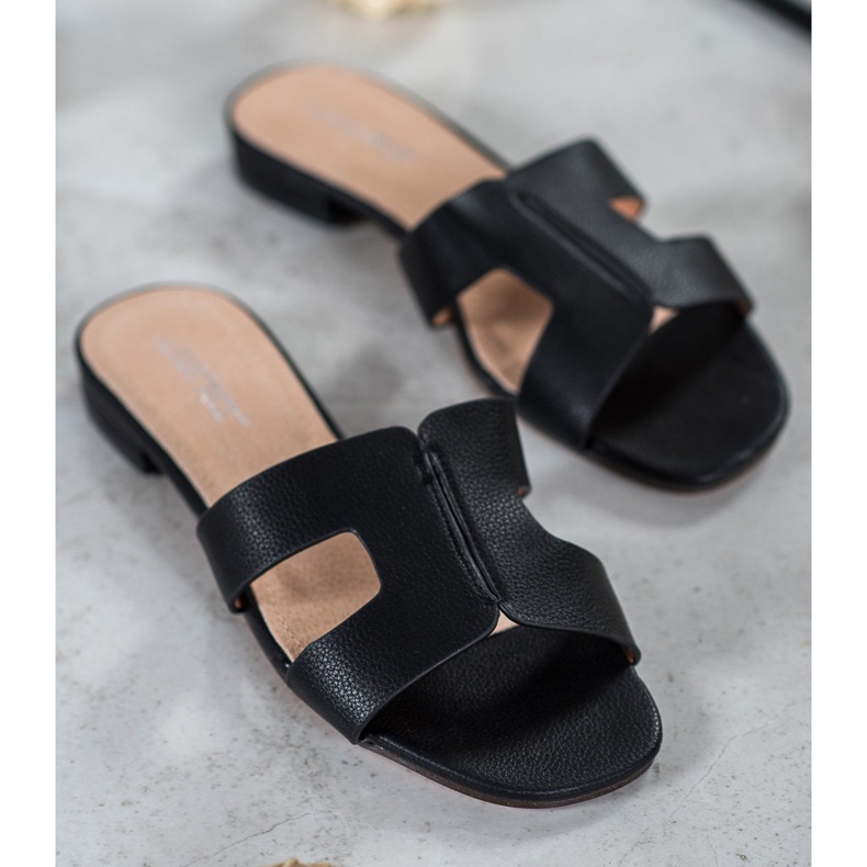 SHELOVET Klasične eko kožne papuče crno 1