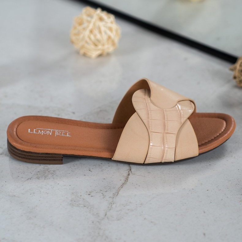 SHELOVET Elegantne eko kožne papuče bež 2