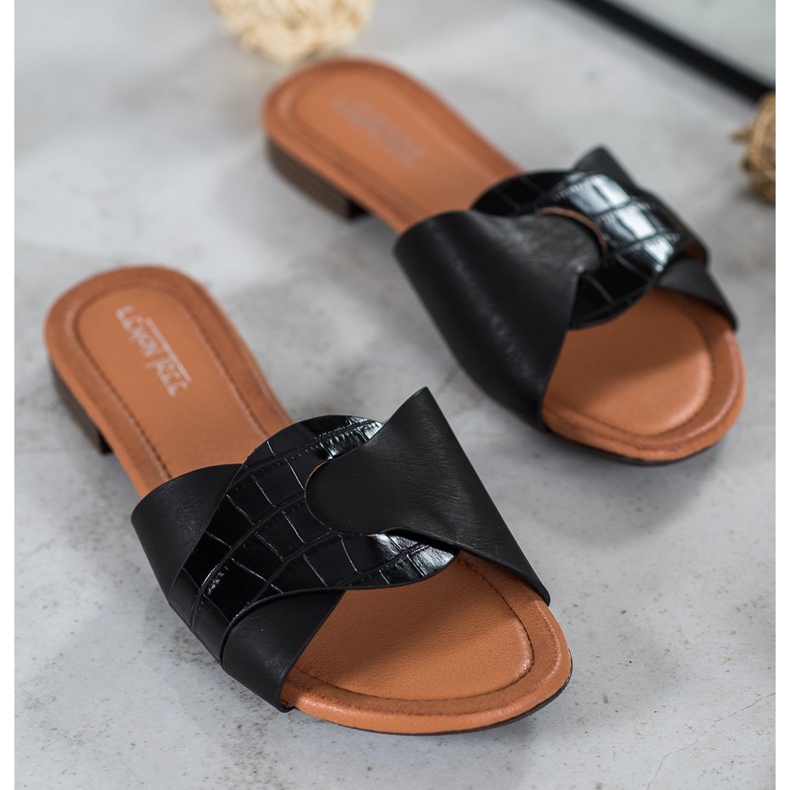 SHELOVET Elegantne eko kožne papuče crna 1