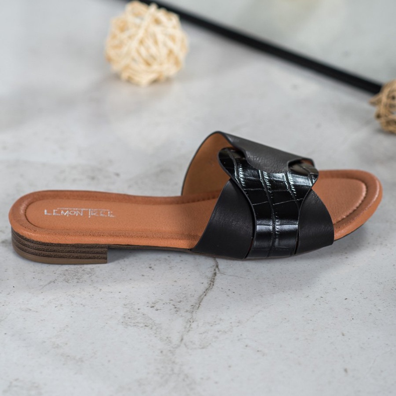 SHELOVET Elegantne eko kožne papuče crna 2