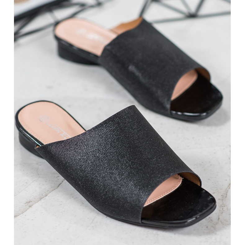 SHELOVET Elegantne papuče sa sjajem crno 1