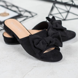 SHELOVET Crne papuče na ravnoj peti crno 1