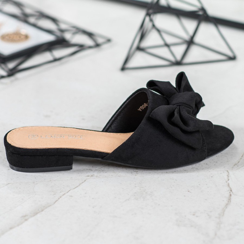 SHELOVET Crne papuče na ravnoj peti crno 2