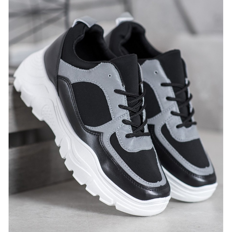 SHELOVET Modne tenisice s vezicama crno 2