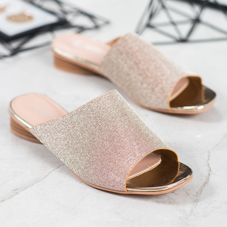 SHELOVET Elegantne papuče sa sjajem žuta boja 1