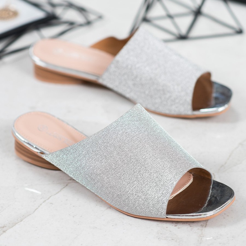 SHELOVET Elegantne papuče sa sjajem siva 1