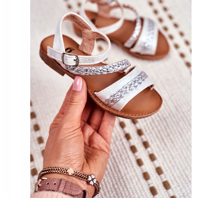 FRROCK Dječje srebrne sandale Kremo siva 1