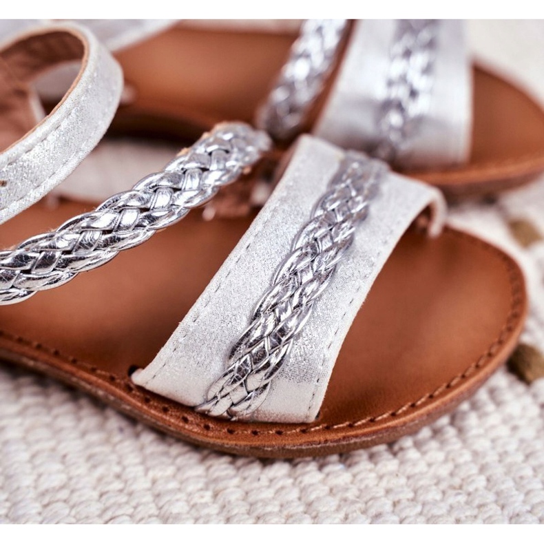 FRROCK Dječje srebrne sandale Kremo siva 3