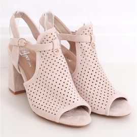 Ažurne bež sandale na visoku petu LL79 Bež 1