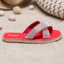 Cm Paris Elegantne papuče s kubnim cirkonijem crvena 2