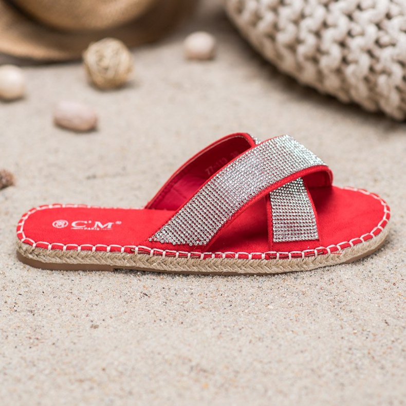 Cm Paris Elegantne papuče s kubnim cirkonijem crvena 2