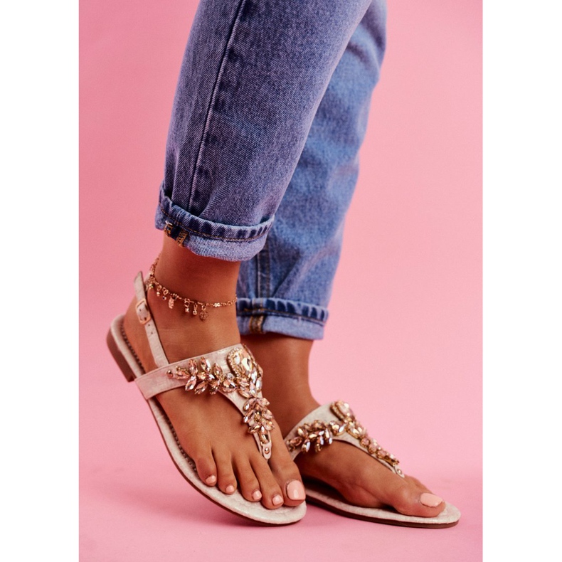 Sandale Japanke Kristali pod kontrolom bež zlatni 1
