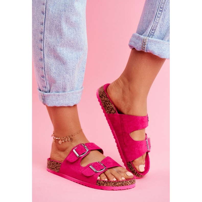 EVE Ženske papuče na plutu s kopčama Fuchsia Si Senor ružičasta 1