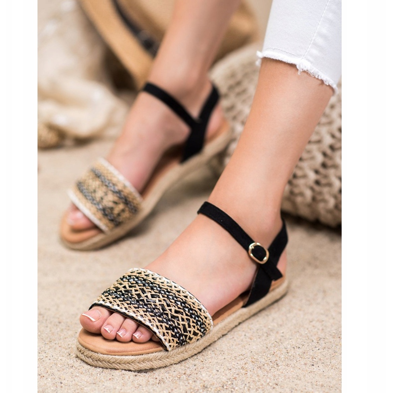 SHELOVET Lagane pletene sandale bež crna 1