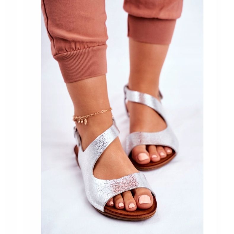 Ženske sandale Laura Messi Koža 1116 Snake Silver Vollare siva 2