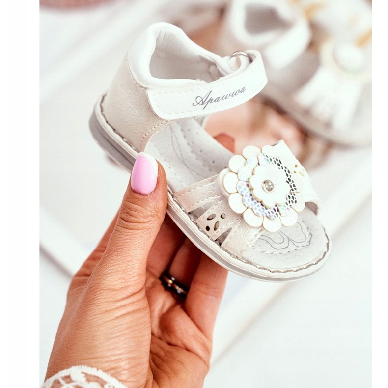 Apawwa Dječje sandale s čičak cvijetom White Mino bijela raznobojna žuta boja 1