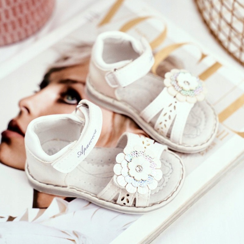 Apawwa Dječje sandale s čičak cvijetom White Mino bijela raznobojna žuta boja 2