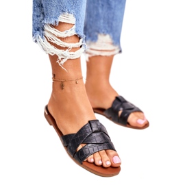 HAN Ženske papuče Zmijska koža Crna šansa crno 2