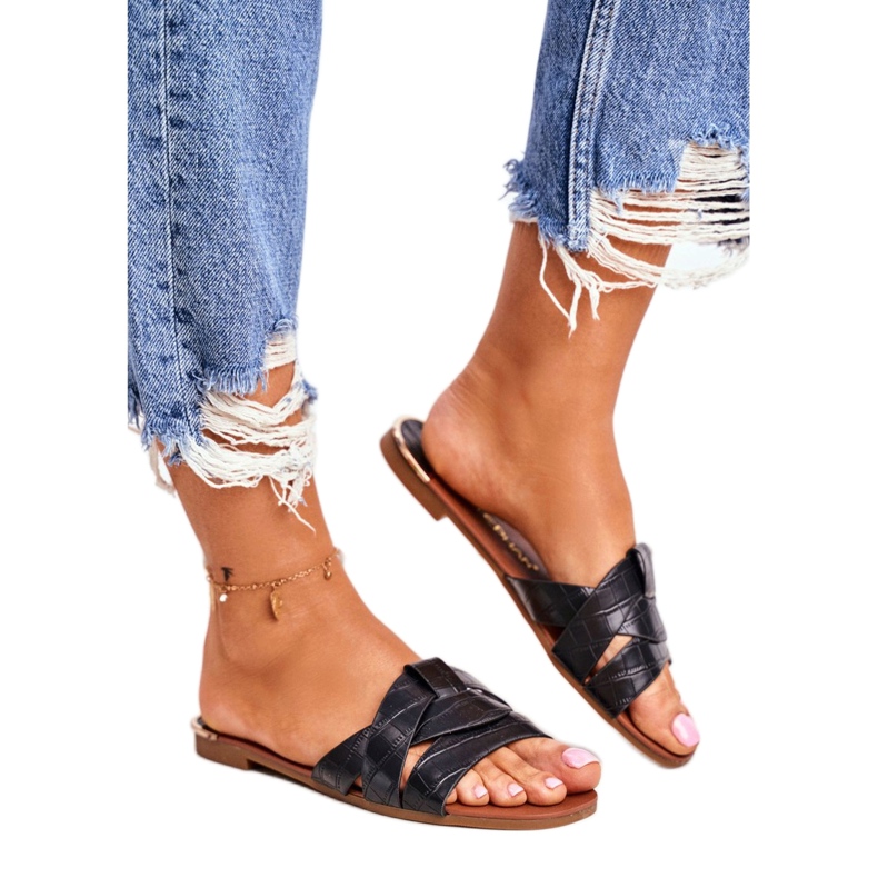 HAN Ženske papuče Zmijska koža Crna šansa 3