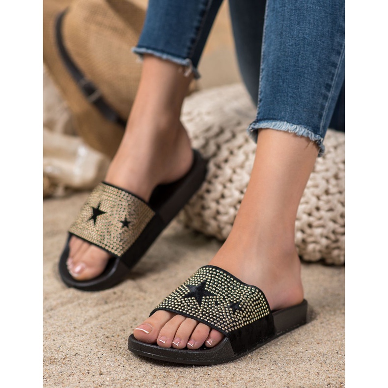 SHELOVET Papuče od velura sa zvjezdicama crno 1