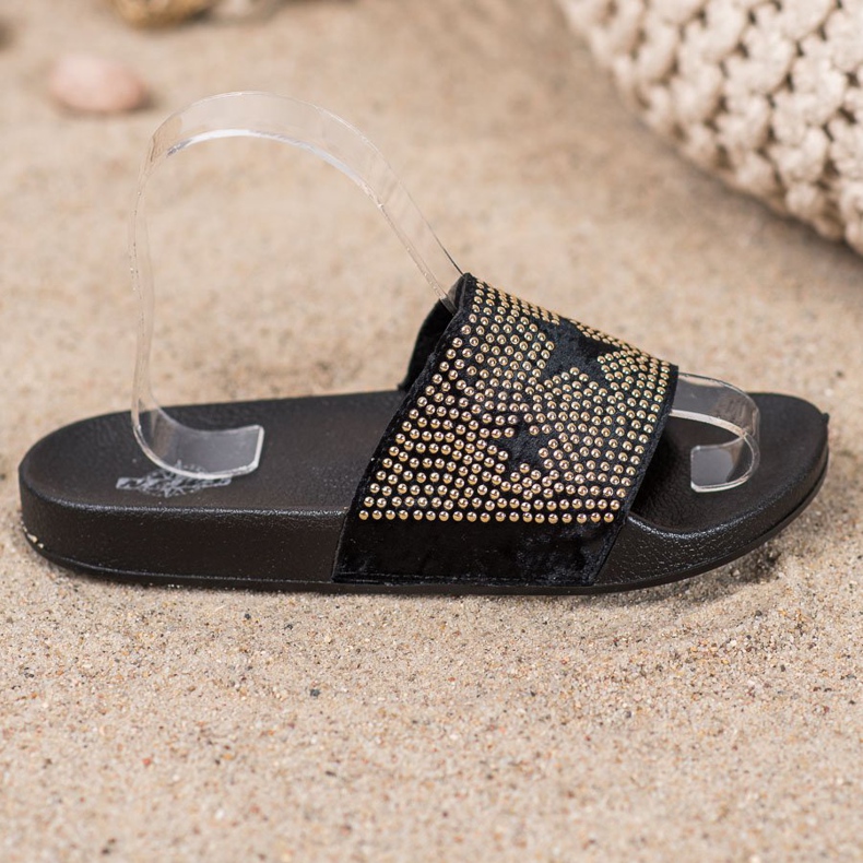 SHELOVET Papuče od velura sa zvjezdicama crna 2