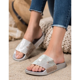 SHELOVET Papuče od velura sa zvjezdicama siva 1