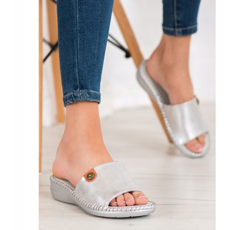 J. Star Ležerne papuče od eko kože siva 2