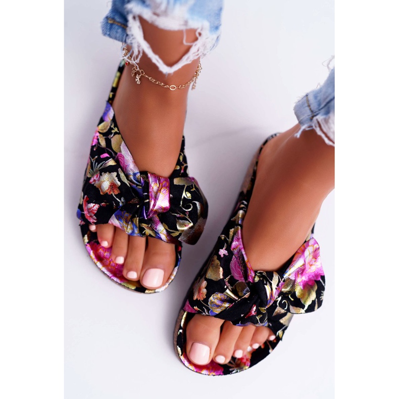 SEA Ženske crne papuče na plutovom cvijeću Wendy's Bow crna višebojan 2