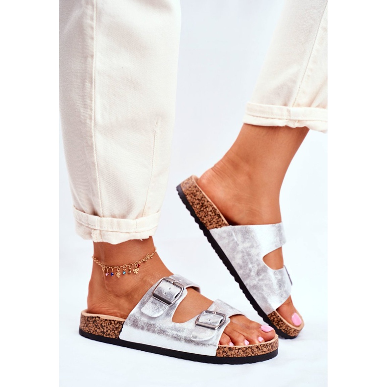 EVE Ženske papuče sa kopčama srebrne boje Vivio siva 2