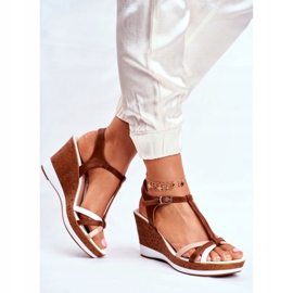 Ženske sandale na klin Sergio Leone Brown SK308 bijela smeđa 2