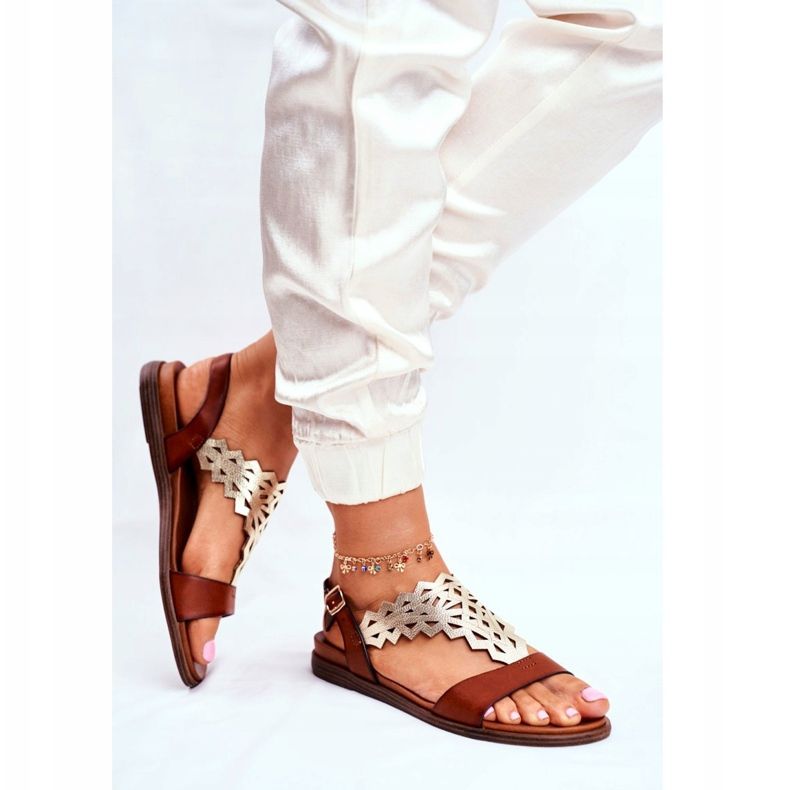 Ženske sandale ravne Sergio Leone smeđe SK035 smeđa srebro 2