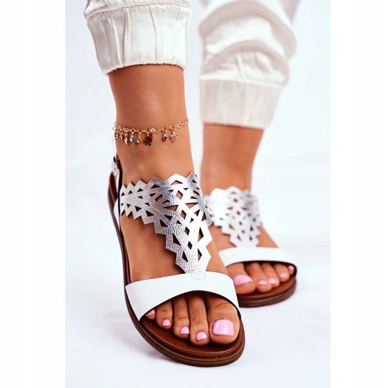 Ženske sandale ravne Sergio Leone bijele SK035 bijela siva 2