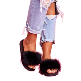 Ženske papuče s prirodnim krznom Black Naturis crna 3