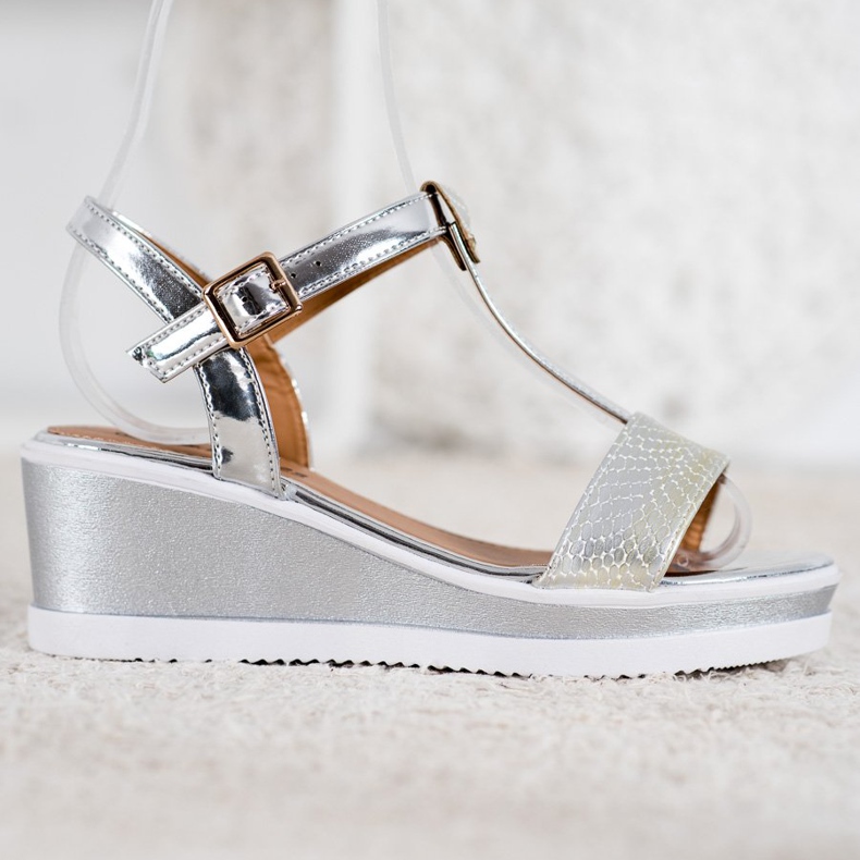 SHELOVET Srebrni klinovi s eko kožom siva 2