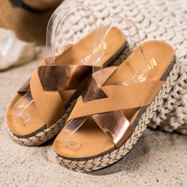 SHELOVET Papuče na platformi smeđa žuta boja 1