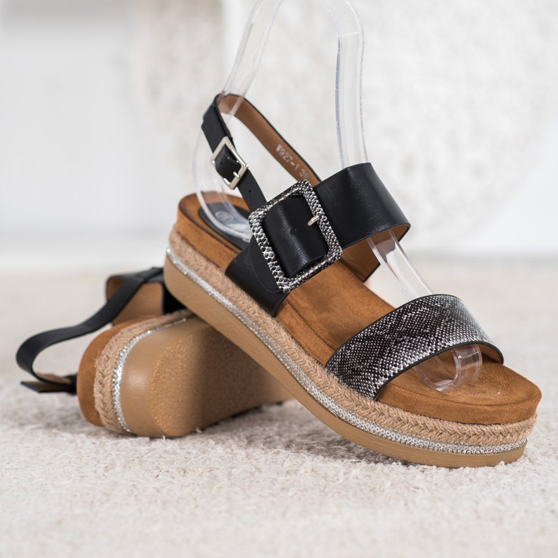 SHELOVET Sandale na platformi Snake Print crno 1