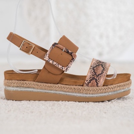 SHELOVET Sandale na platformi Snake Print smeđa 2