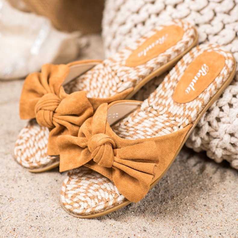 Renda Elegantne papuče s mašnom smeđa 1