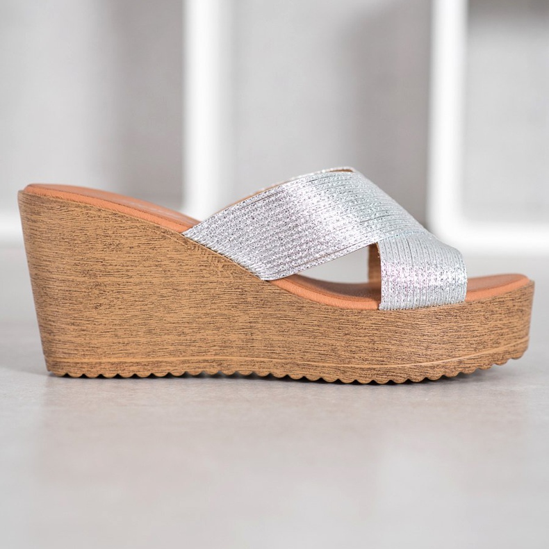 Renda Srebrne papuče na klin siva 1