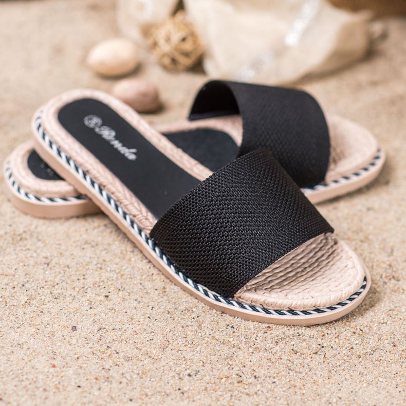 Renda Tekstilne crne papuče crna 1