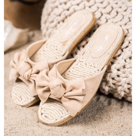 Renda Elegantne papuče s mašnom bež 1