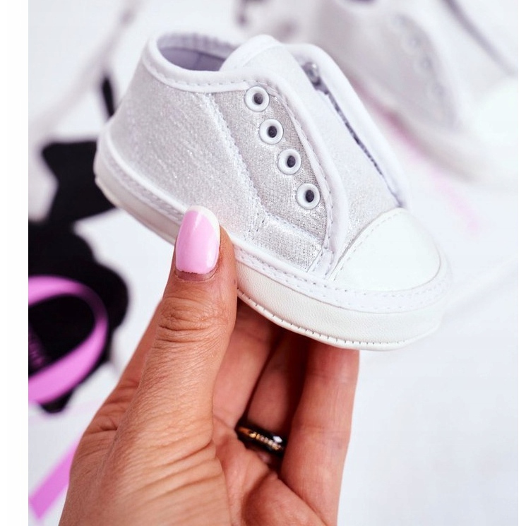 Apawwa Dječje tenisice čičak s brokatnim krštenjem Silver Milley bijela 1