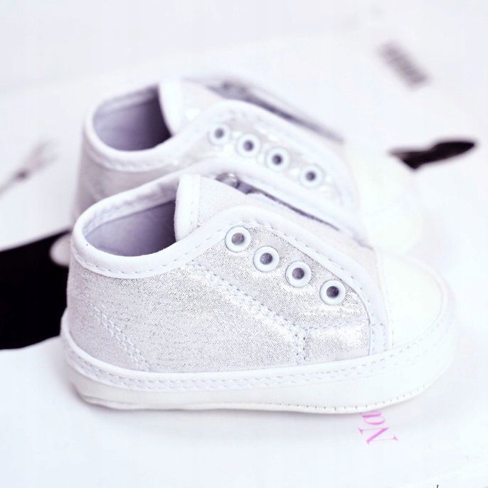 Apawwa Dječje tenisice čičak s brokatnim krštenjem Silver Milley bijela 2