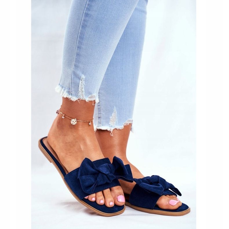 Malezijske ženske papuče s tamnoplavim mašnicama mornarsko plava 1