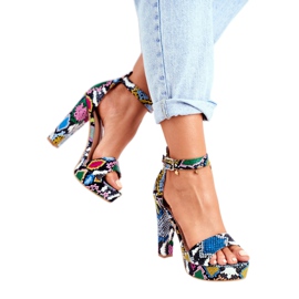 SEA Ženske sandale na štiklu Šareni zmijski Figaro raznobojna 3