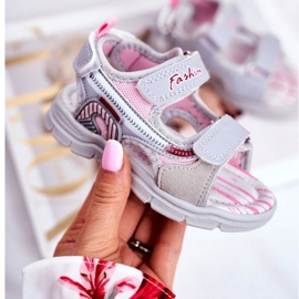 PL1 Dječje sandale s čičak sivim Grobinom ružičasta siva 1