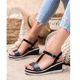 SHELOVET Crni klinovi s eko kožom crno 2