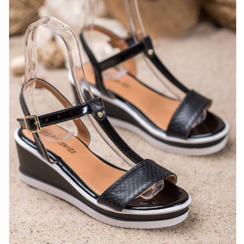 SHELOVET Crni klinovi s eko kožom crno 1