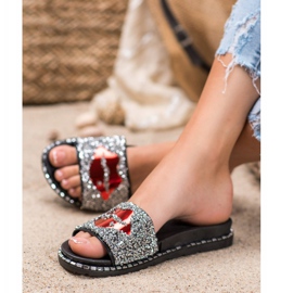 SHELOVET Srebrne papuče s aplikacijom siva 1